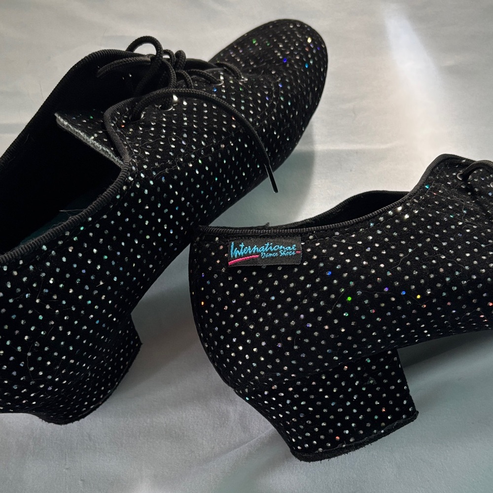 Black Sparkle Lace-Up Dance Shoes 💃